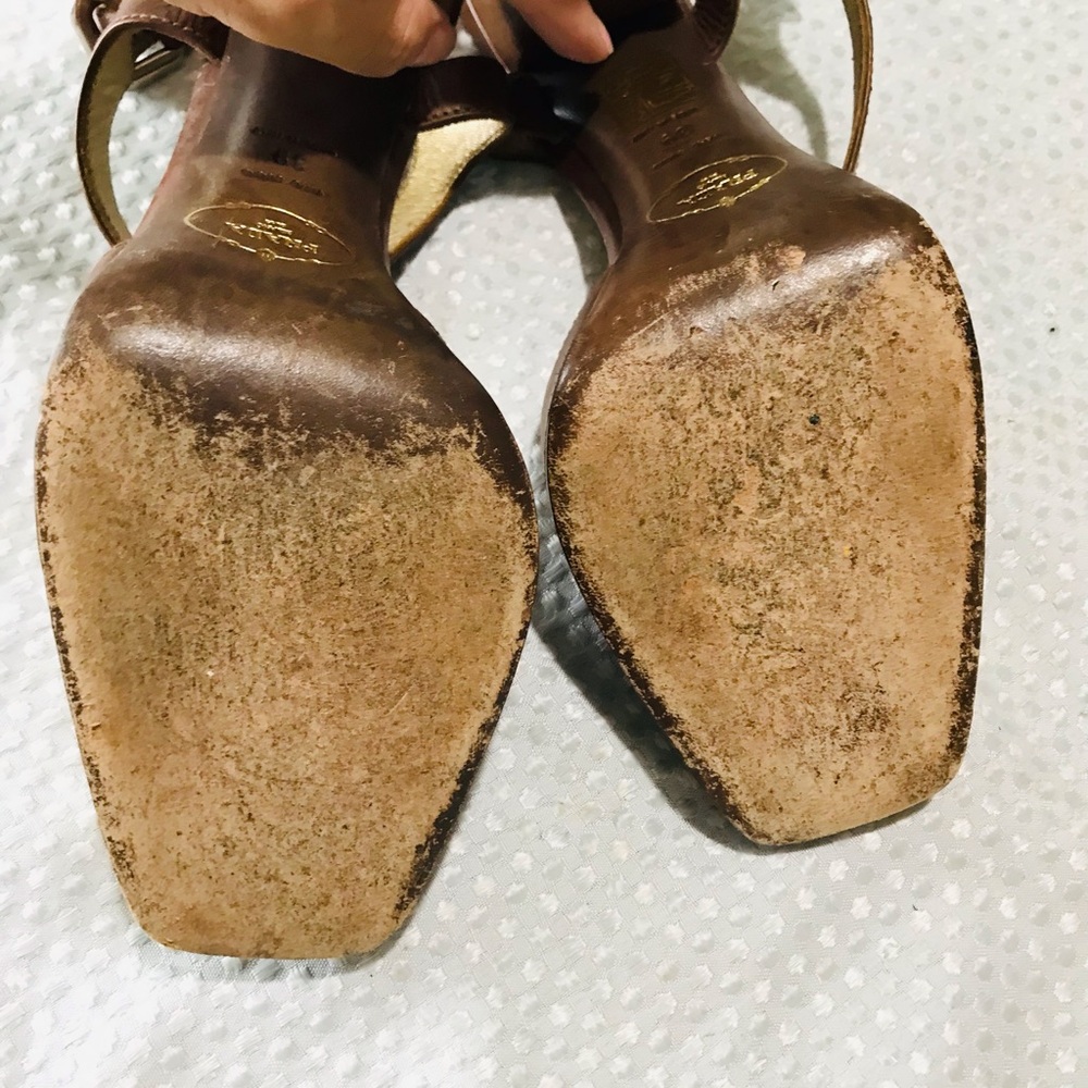 Prada Brown Leather Peep-Toe Slingback Heels - Picture 14 of 15